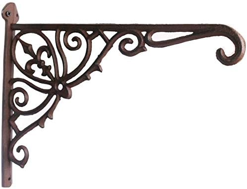 KiaoTime Cast Iron Hanging Hook Bracket Wall Hanger 12" Deep Outdoor Indoor Wall Hanging Bracket Hooks for Pots Basket Bird Feeder Wind Chime Lanterms Hanger Hardware Bracket