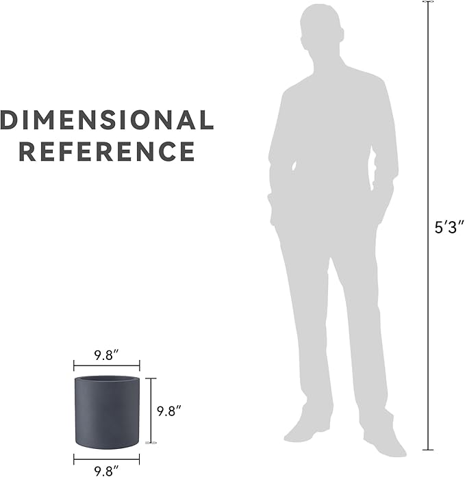 Kante 9.8" Dia Round Concrete Planter, Modern Style Large Cylindrical Plant Pot with Drainage Hole and Rubber Plug for Indoor Outdoor Patio, Charcoal