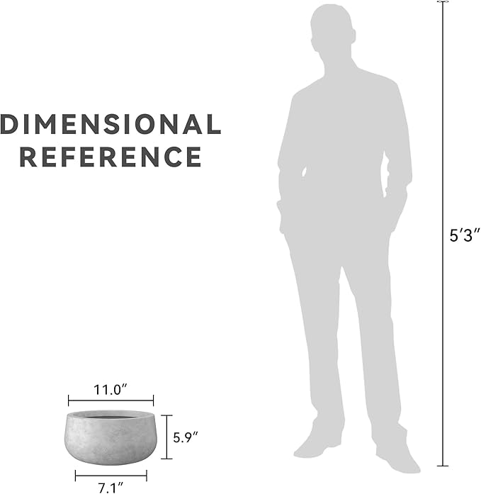 Kante 11.8" Dia Round Concrete Planter, Cement Plant Pots with Drainage Hole and Rubber Plug for Outdoor Indoor Garden Home, Modern Curvaceous Design, Natural Concrete