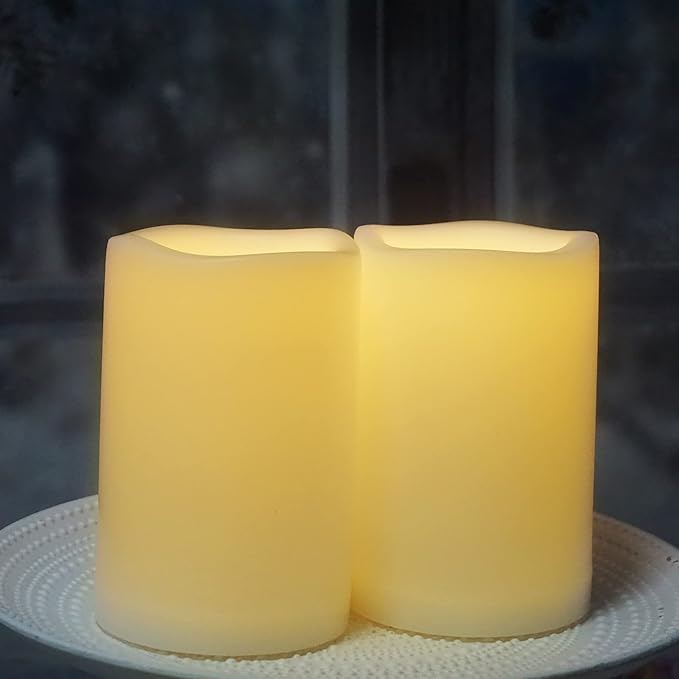 CANDLE CHOICE Waterproof Outdoor Flameless Candles with Remote Timer Large Realistic Flickering Battery Operated Electric LED Pillars Garden Patio Christmas Wedding Decorations 4”x6” 2 Pack