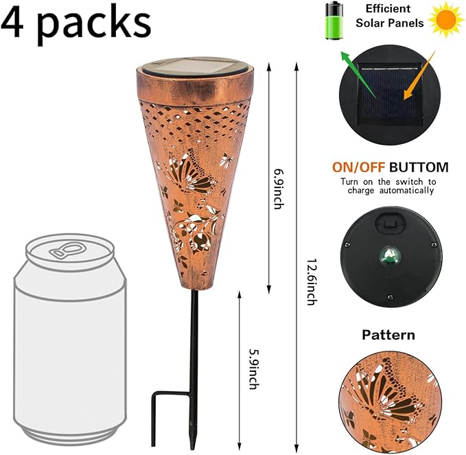 2 Pack Butterfly Solar Pathway Lights Outdoor,Metal Garden Decorations Outdoor Lights with Patterns and Warm Light,Waterproof Landscape Lighting for Path Patio Backyard Walkway Yard