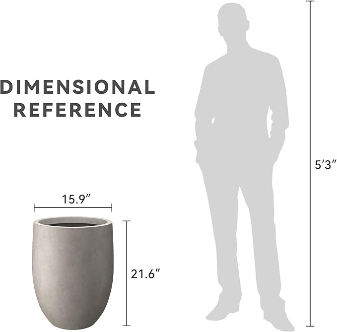 Kante 21.7" H Weathered Concrete Tall Planter, Large Outdoor Indoor Decorative Pot with Drainage Hole and Rubber Plug, Modern Round Style for Home and Garden