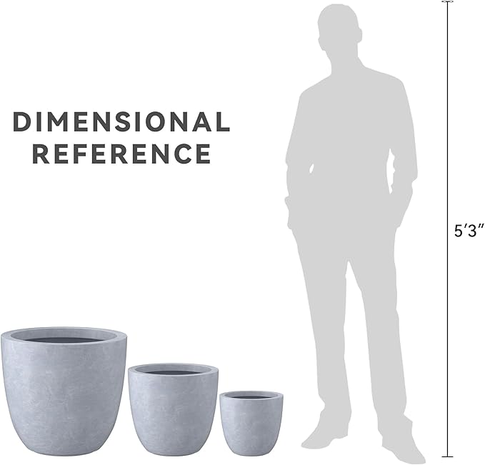 Kante 18",14",10" Dia Concrete Round Planters (Set of 3), Outdoor Indoor Large Planter Pots with Drainage Hole and Rubber Plug for Home Patio Garden, Slate Gray