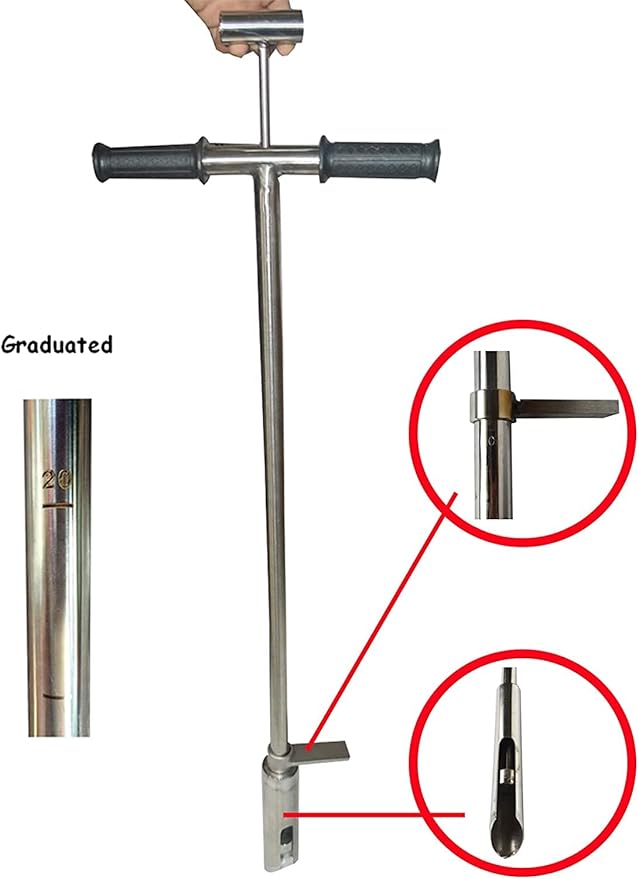 INTBUYING 40’’ Soil Sampler Probe Soil Test Probe with 8’’Sample Ejector and Foot Pedal &Rubber Handle Stainless Steel 2in Dia for Soil Sampling Lawn Garden Farm