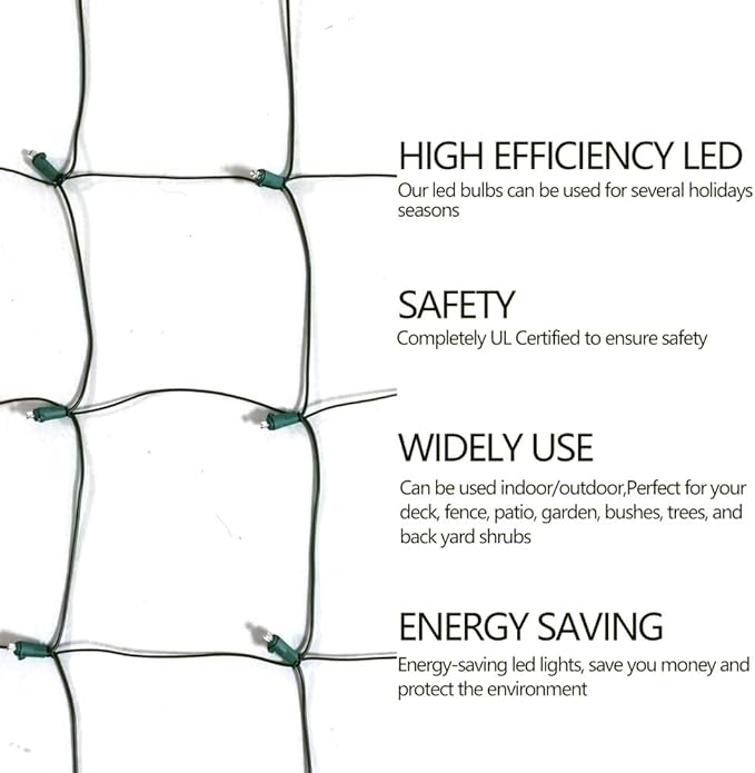 HISHINY Christmas Net Lights Outdoor, 5ftx5ft 100LED Green Wire, Connectable Bush Mesh Net Lights String for Christmas,St Patricks Party,Shrub,Yard,Tree (Green)