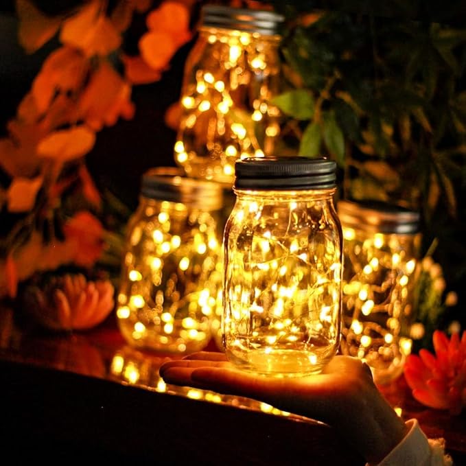ZNYCYE Solar Mason Jar Lights 12 Pack 30 Led Fairy Lights Mason Jar Lids with Hanger (Jars Not Included) Best for Mason Jar Outdoor Christmas Decor for Patio Garden Yard and Lawn(Warm White)