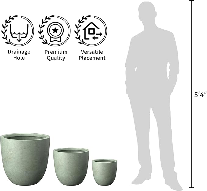 Kante 18 Inch Dia Round Concrete Planter, Indoor Outdoor Large Plant Pot with Drainage Hole and Rubber Plug for Home Patio Garden, Mint Green