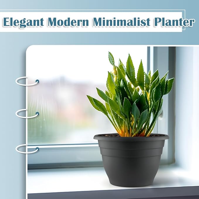 11 Inch Plant Pots, 3 Pack Planters for Indoor Ourdoor Plants, Round Plastic Flower Pots, Large Planters with Drainage Hole and Plug, Gray