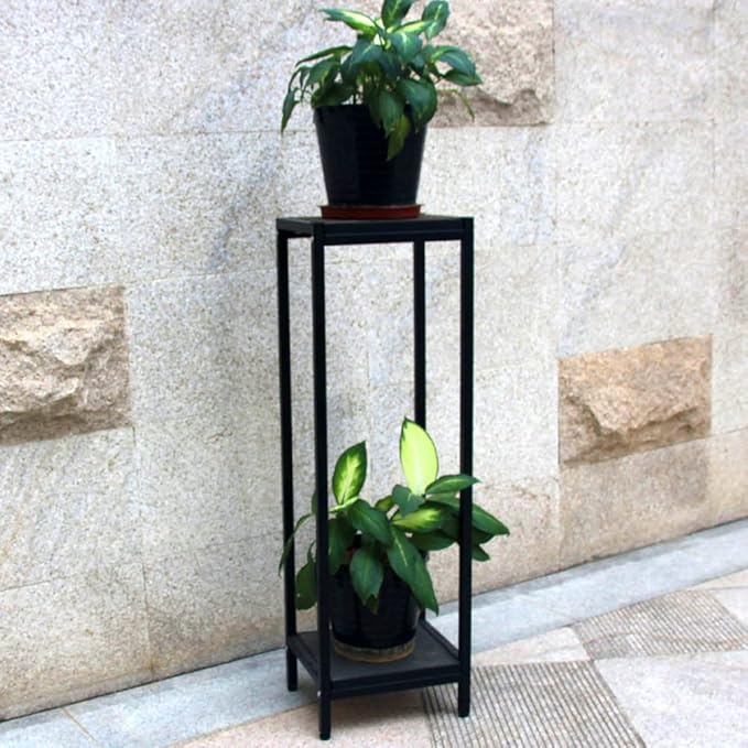 Zhongma 2 Tier 39.5" Tall Plant Stand with Slate Top Square Flower Shelf for Balcony, Home, Garden, Backyard Patio with Adjustable Leveling Feet