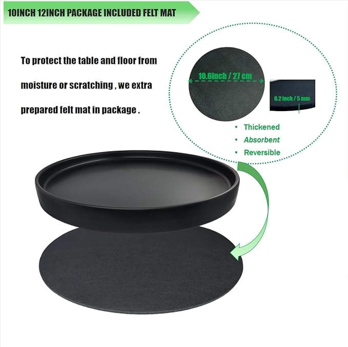 Ceramic Plant Saucer Pot Tray 10 Inch, Planter Saucers 4 5 6 7 8 9 10 11 12 13 Inch for Indoors Outdoor, Durable Sturdy Flower Drainage drip Water Tray for Glazed Pots Base (10.7 Inch-Black)