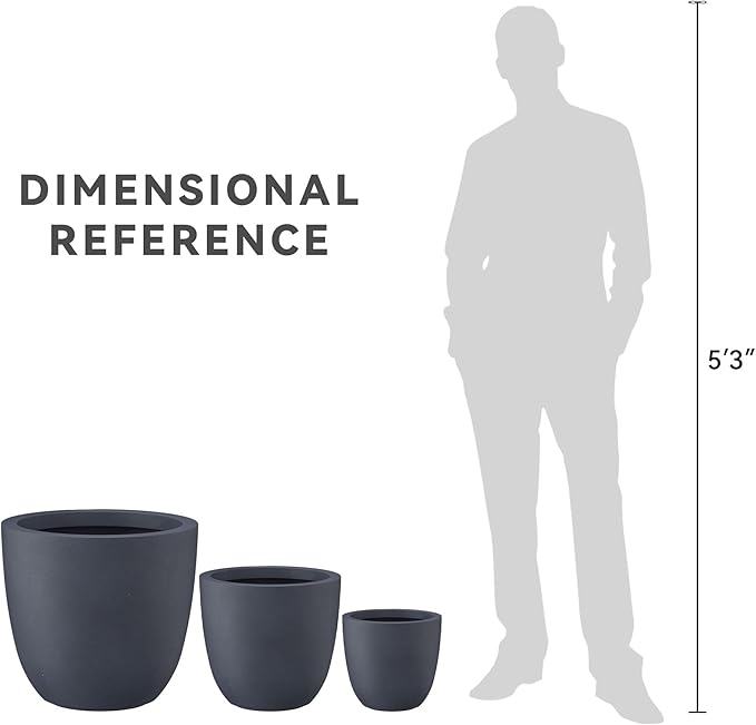 Kante 18",14",10" Dia Concrete Round Planters (Set of 3), Outdoor Indoor Large Planter Pots with Drainage Hole and Rubber Plug for Home Patio Garden, Dark Gray