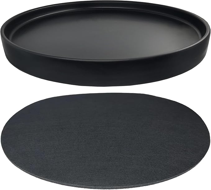 Ceramic Plant Saucer Pot Tray 10 Inch, Planter Saucers 4 5 6 7 8 9 10 11 12 13 Inch for Indoors Outdoor, Durable Sturdy Flower Drainage drip Water Tray for Glazed Pots Base (10.7 Inch-Black)