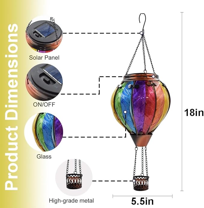 Hot Air Balloon Solar Lantern with Flickering Flame Hanging Solar Lanterns Outdoor Lights Waterproof Lanterns Decorative Garden Patio Yard Party Decor Colorful + Wavy-Colorful