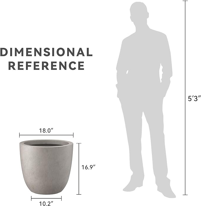 Kante 18 Inch Dia Round Concrete Planter, Indoor Outdoor Large Plant Pot with Drainage Hole and Rubber Plug for Home Patio Garden, Weathered Concrete