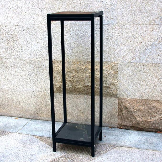 Zhongma 2 Tier 39.5" Tall Plant Stand with Slate Top Square Flower Shelf for Balcony, Home, Garden, Backyard Patio with Adjustable Leveling Feet