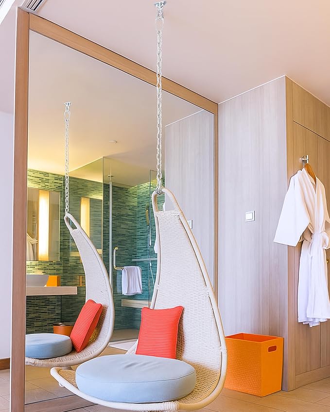 JACNITAD Hammock Chair Hanging Hardware Kit with Chain and Spring, Heavy Duty Porch Swing Hanger, 360 Swivel Ceiling Hooks for Punching Bag,Gym (Silvery)