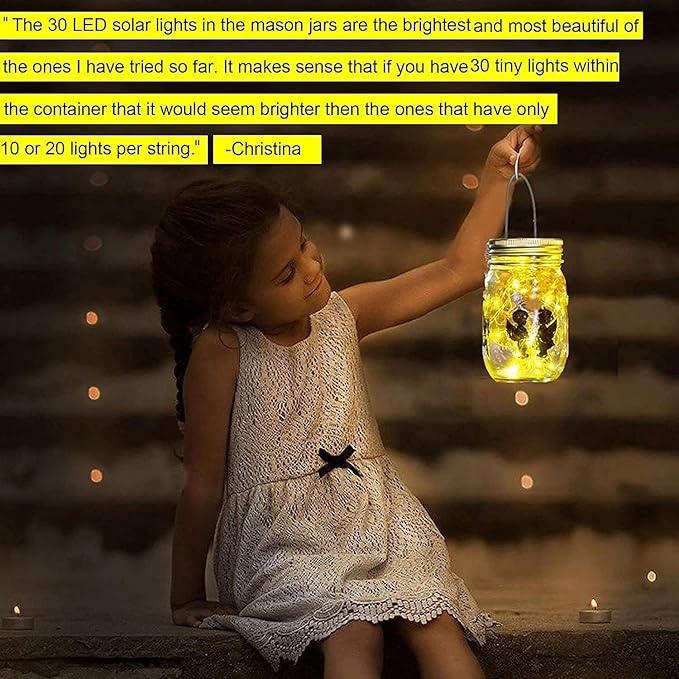 ZNYCYE Solar Mason Jar Lights 12 Pack 30 Led Fairy Lights Mason Jar Lids with Hanger (Jars Not Included) Best for Mason Jar Outdoor Christmas Decor for Patio Garden Yard and Lawn(Warm White)