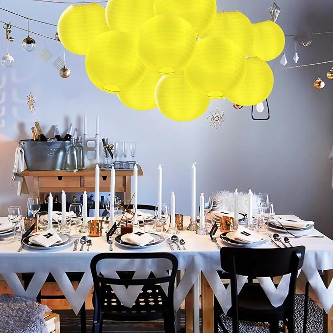 10 Pack Outdoor Silk Lanterns Decorative, 10inch Waterprooof Outside Indoor Chinese Hanging Round Lanterns for Weddings, Birthdays, Parties Decoration(Yellow)