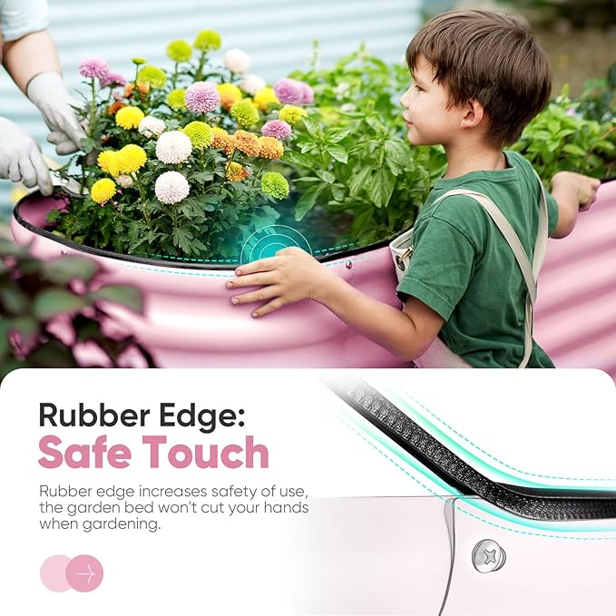 KING BIRD Raised Garden Bed 2.85 ft Tall 9 in 1 Galvanized Planter Garden Box Outdoor for Gardening, Deep Root Vegetables, Flowers 78.7X23.6X34.2 in, Pink