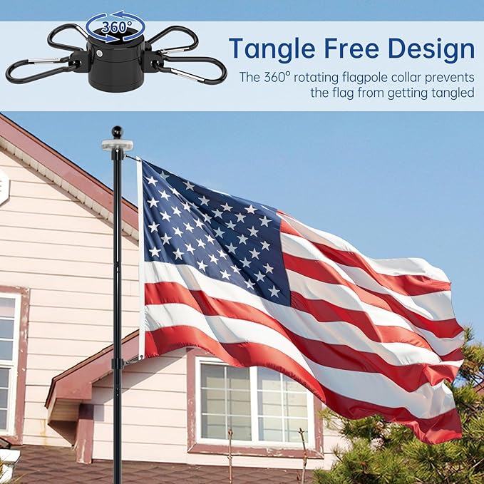 ZMTECH 2 Packs 10 FT Heavy Duty Flag Pole in Ground with Solar Light, Flag Pole Holder for Outside House with Solar Light and 5 Pronges Base, Flag Pole Kit for Outdoor Garden Decor(Without Flag)