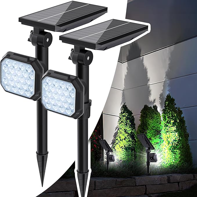 JSOT Outdoor Spotlights - Solar Spot Light Solar Lights Outdoor Waterproof Landscape Spotlights Decoration for Outside Garden Yard Driveway Tree (Cool White, 2 Pack)