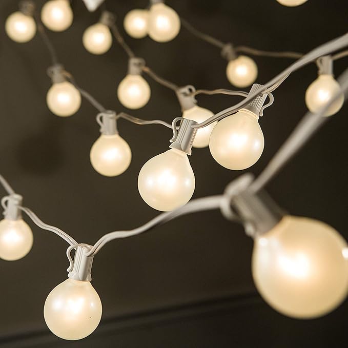 25FT Outdoor String Lights, G40 Frosted White Globe String Lights with 27 Warm White Bulbs, Hanging Patio Lights UL Listed for Indoor Outdoor Backyard Garden Wedding Party Cafe Christmas Decorations