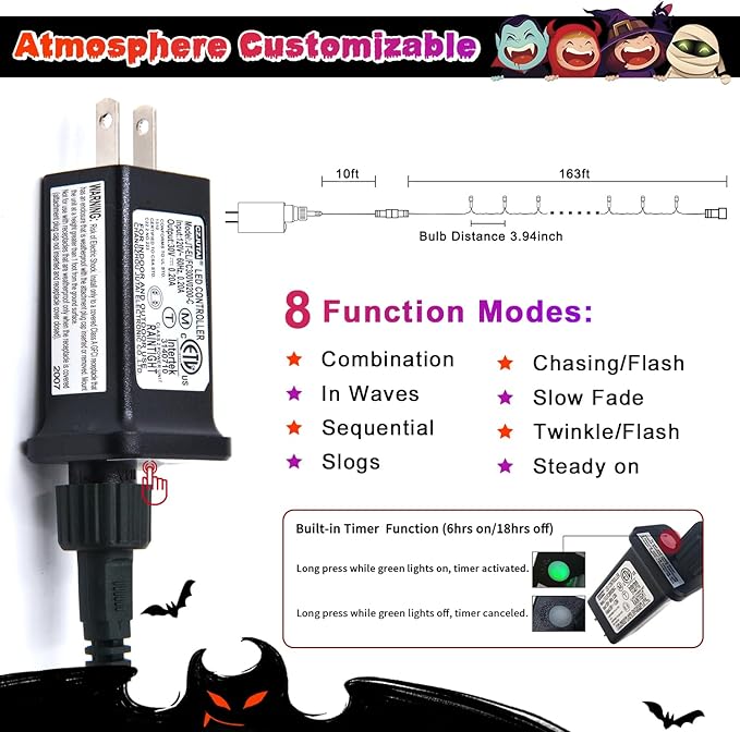 JMEXSUSS 500 LED Orange and Purple Halloween Lights, 173ft Halloween String Lights Outdoor Waterproof, 8 Modes Christmas Tree Light Plug in for Party House Indoor Decor