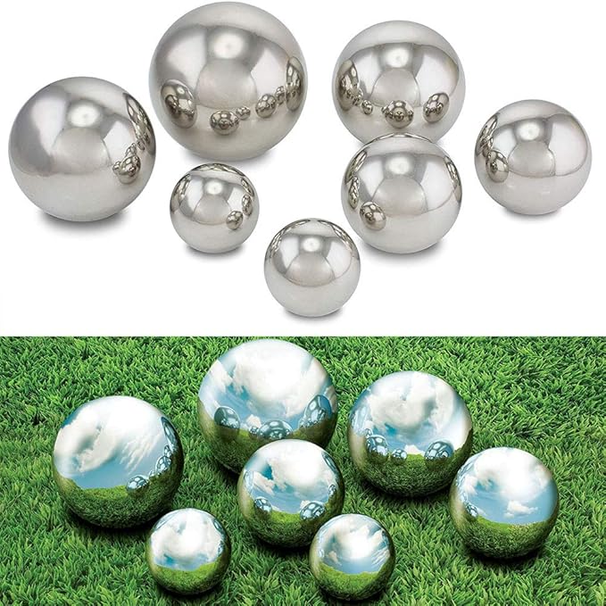 30 cm/12 inch Diameter Gazing Globe Mirror Ball,Silver Stainless Steel Polished Reflective Smooth Garden Sphere,Colorful and Shiny Addition to Any Garden or Home