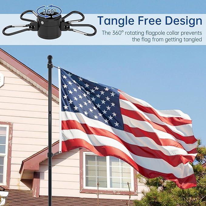 ZMTECH 10 FT Flag Pole with American Flag in Ground, Extra Thick Flag Pole Kit for Yard,Windproof Ground Flag Poles for Outside House Residential or Commercial(1 PACK)