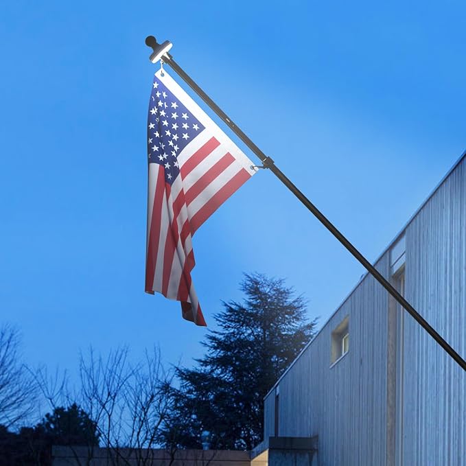 ZMTECH 5FT Flag Pole Kit with Solar Light and Proud American Flag, Adjustable Bracket and Upgraded Tangle-Free Ring 1" Stainless Steel Flagpole for Day and Night, Residential, Commercial, Black
