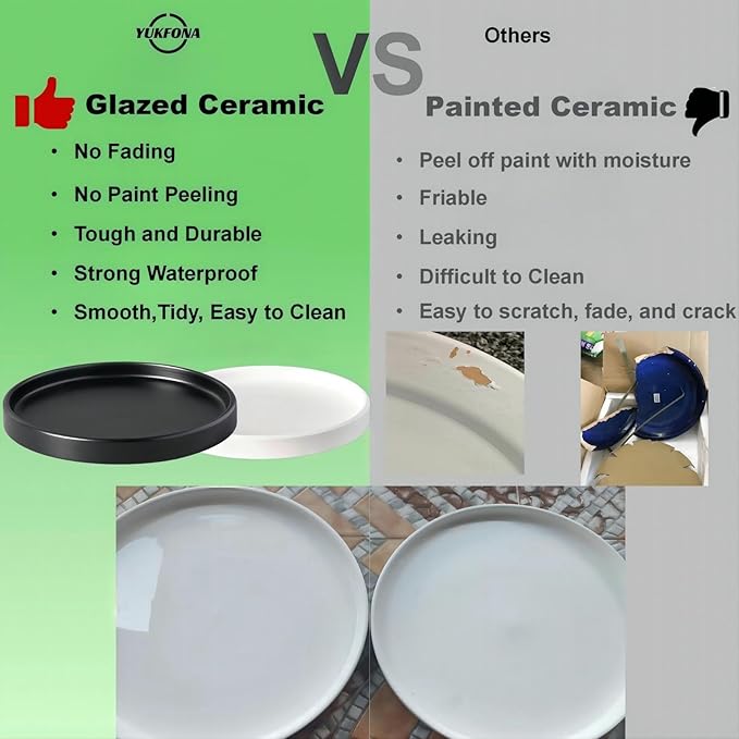 Ceramic Plant Saucer Pot Tray 12 Inch, Planter Saucers 4 5 6 7 8 9 10 11 12 13 Inch for Indoors Outdoor, Durable Sturdy Flower Drainage drip Water Tray for Glazed Pots Base (12.7 Inch-Green)