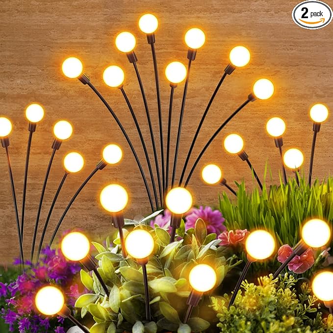 Solar Lights Outdoor Garden Decor: Waterproof Solar Firefly Lights for Yard Landscape Pathway Patio Lawn - Warm White Solar Powered Swaying Lights for Outside Lighting Decorations - 2 Pack 16 LED