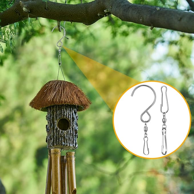 Jetec Wind Spinner Swivel Hooks 360 Degree Dual Spinning Windsock Chime Supplies Hanger Swivels Clip Hanging Hooks with Storage Box for Wind Spinners Supply, 2 Styles (Metal Color,30 Pieces)