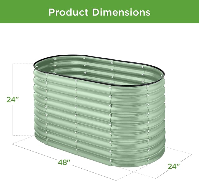 Best Choice Products 4x2x2ft Outdoor Metal Raised Garden Bed, Oval Deep Root Planter Box for Vegetables, Flowers, Herbs, and Succulents w/ 101 Gallon Capacity, Rubber Edge Guard - Sage Green