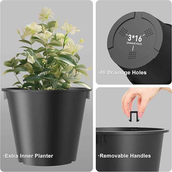 Kante Tall Round Planter Set of 2, 13 Inch Tall Decorative Planter Pots for Outdoor Indoor Garden Patio Front Porch (Black)