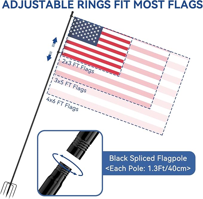 ZMTECH 10 FT Flag Pole with American Flag in Ground, Extra Thick Flag Pole Kit for Yard,Windproof Ground Flag Poles for Outside House Residential or Commercial(1 PACK)