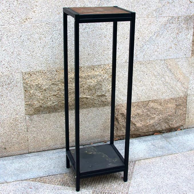 Zhongma 2 Tier 39.5" Tall Plant Stand with Slate Top Square Flower Shelf for Balcony, Home, Garden, Backyard Patio with Adjustable Leveling Feet