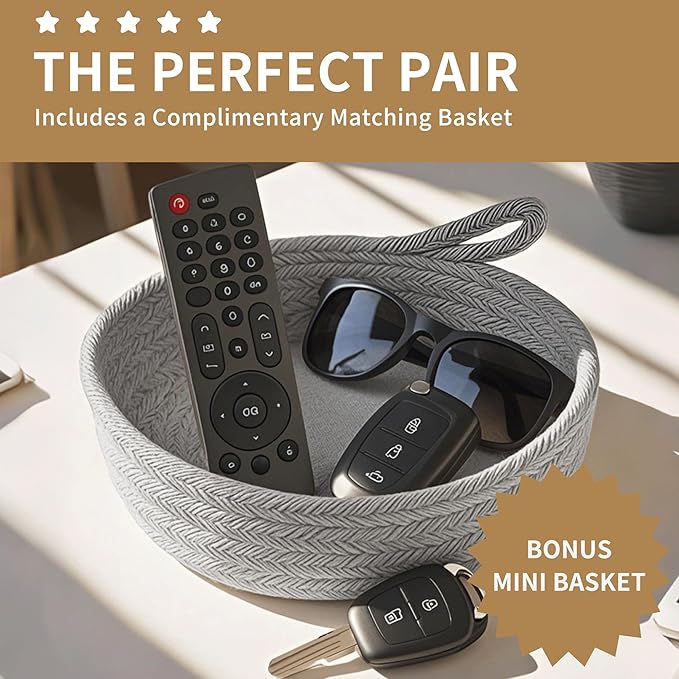 125L Extra Large Blanket Basket, 25" x 16", Jumbo Laundry Woven Baskets Decorative Home, Cotton Rope Basket with Handles, Baby Toy Baskets for Storage, Gradual Gray