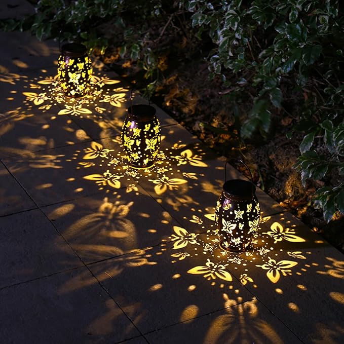 2 Pack Solar Lantern Butterfly Solar Outdoor Waterproof Hanging Metal Solar Powered Patio Lanterns Garden Solar Lights Outdoor Decorative Gifts for Women