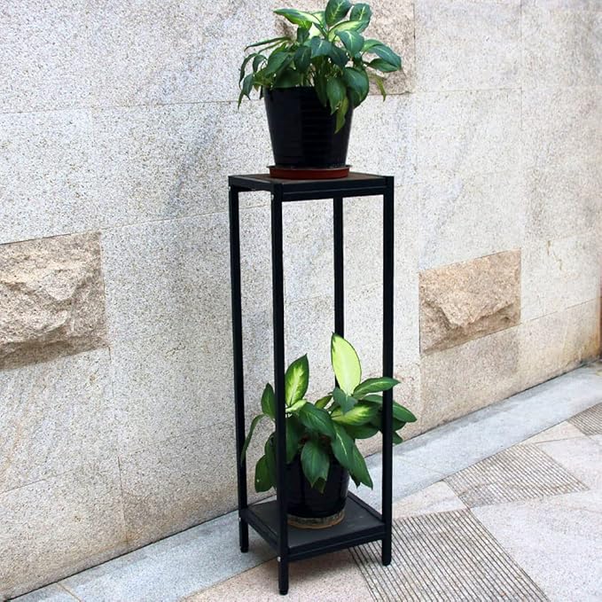 Zhongma 2 Tier 39.5" Tall Plant Stand with Slate Top Square Flower Shelf for Balcony, Home, Garden, Backyard Patio with Adjustable Leveling Feet