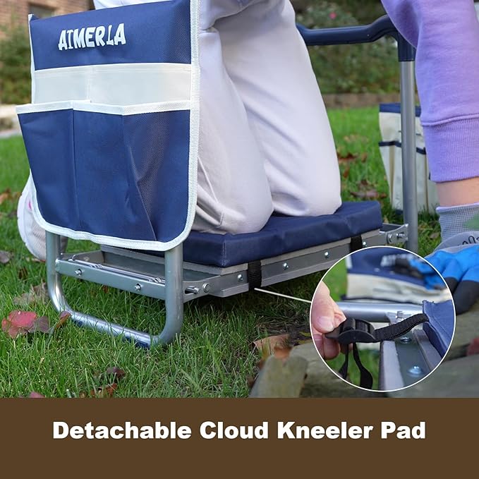 K5 Foldable Kneeler Seat - Heavy Duty (Detachable Cloud Kneeler Pad) - Garden Stool - 2 Large Tool Bags - Portable Bench for Indoor & Outdoor