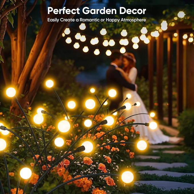 Solar Lights Outdoor Garden Decor: Waterproof Solar Firefly Lights for Yard Landscape Pathway Patio Lawn - Warm White Solar Powered Swaying Lights for Outside Lighting Decorations - 2 Pack 16 LED