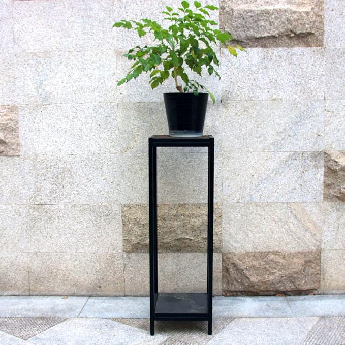 Zhongma 2 Tier 39.5" Tall Plant Stand with Slate Top Square Flower Shelf for Balcony, Home, Garden, Backyard Patio with Adjustable Leveling Feet