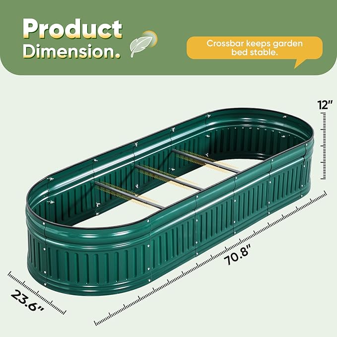 KING BIRD Raised Garden Bed Kit 2025 Upgraded Modular DIY Galvanized Planter Garden Box Outdoor for Gardening, Vegetables, Flowers, Elegant Roman Column Design, 71x24x12 in, Dark Green