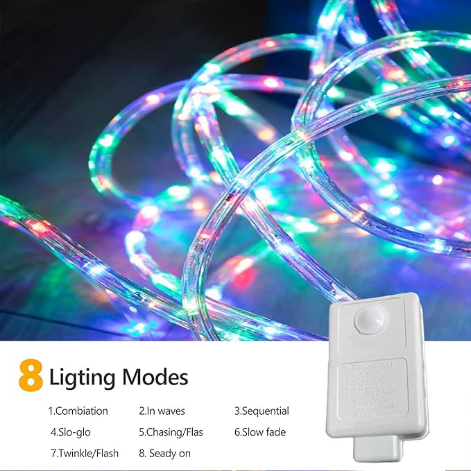 100ft LED Rope Lights Outdoor, 720 LED Connectable and Flexible Tube Lights with 8 Modes, Waterproof LED Rope Lighting for Garden, Patio, Pool, Bedroom, Party, Indoor Outdoor Decoration (Multicolor)