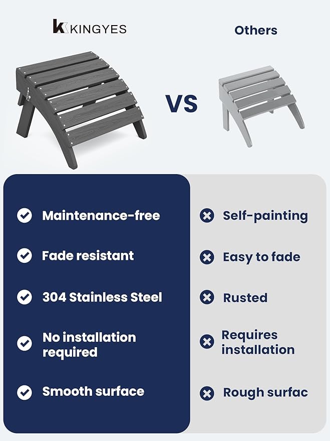 KINGYES Folding Adirondack Ottomans Set of 4 for Adirondack Chair, Grey