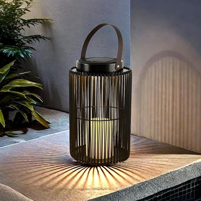 2 Pack Solar Lanterns for Outdoor Waterproof, ZBLUXBZ Outdoor Table Lamp for Outside Hanging Solar Lights, LED Garden Cordless Lights Perfect for Patio and Pathway Lighting (11-inch Height,Black)