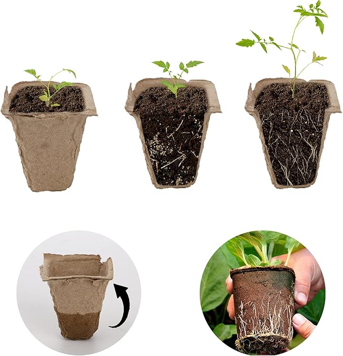 Jucoan 40 Pack Peat Pots Seed Starter Trays, 480 Cells Germination Seedling Pots, Organic Biodegradable Plant Germination Tray with 40 Plant Labels for Vegetable Flower, Herbs, Indoor Outdoor Garden