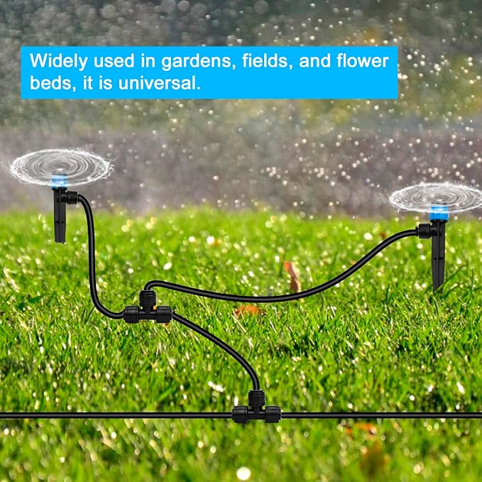 100FT PE Drip Irrigation Tubing, 1/4 inch Blank Distribution Tubing with 10PCS 1/4" Drip Irrigation Tee Connectors for Quick Connector Irrigation System