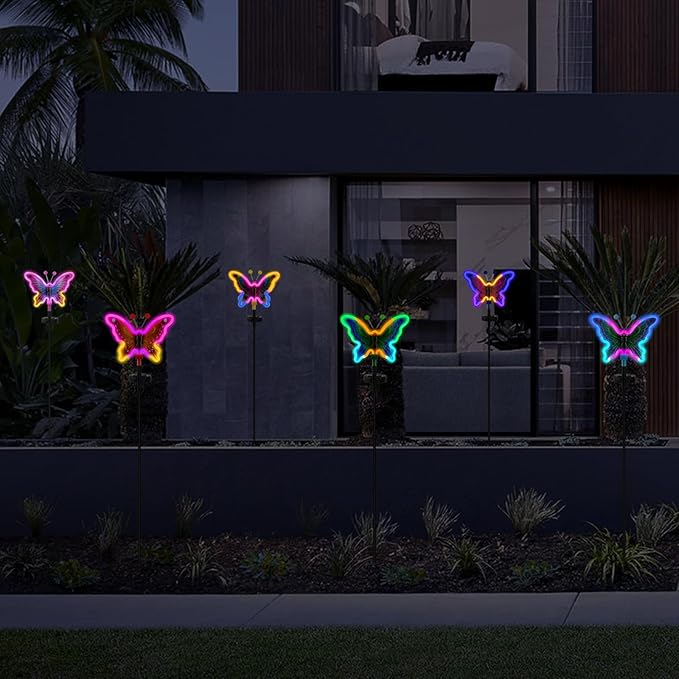Butterfly Solar Garden Lights, Solar Butterfly Outdoor Lights, Garden Solar Decor for Outside,Solar Neon Lights,Yard Decorations Outdoor (Green,2pack)